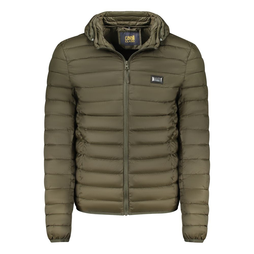 Cavalli Class Verde polyester men's jacket shown in a sleek, stylish design with a front zipper and modern fit.