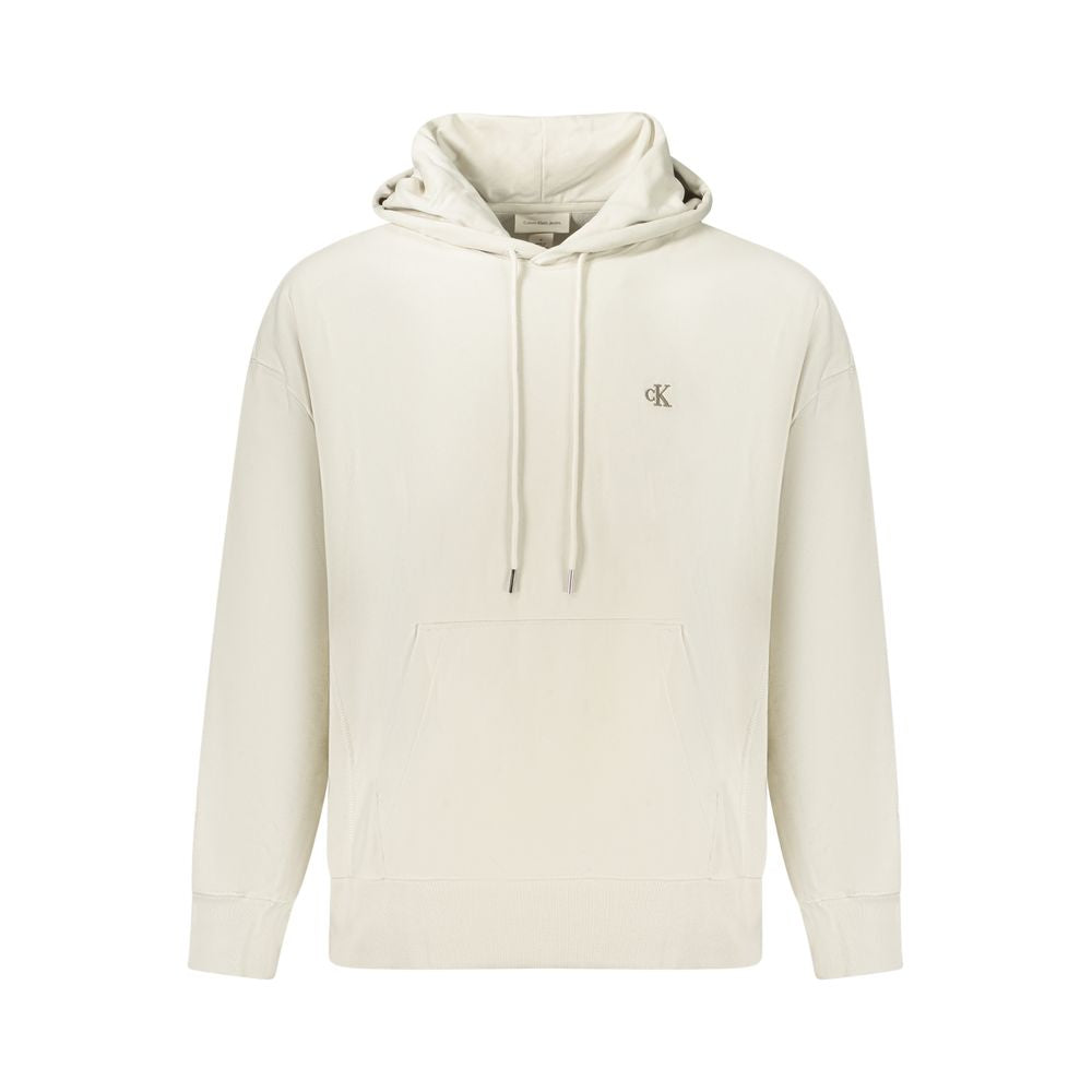 Beige cotton men's hoodie by Calvin Klein, featuring a relaxed fit and classic design with a hood and front pocket.
