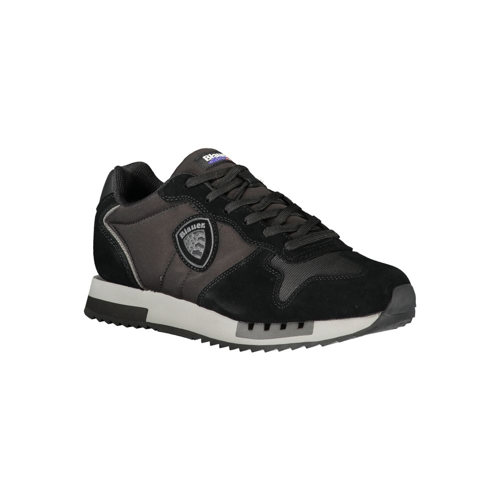 Black Blauer men's sneaker made of polyurethane with a sleek design and white sole, ideal for casual or athletic wear.