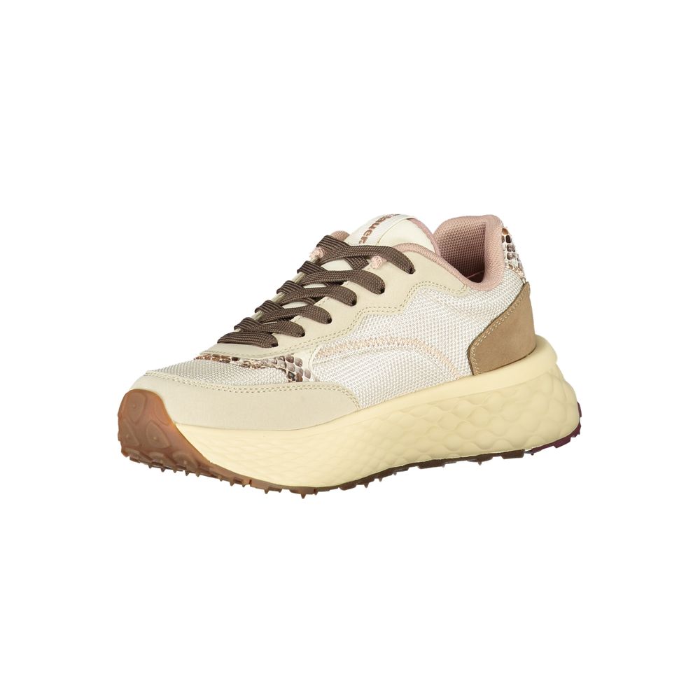 Blauer beige leather women's sneaker with white sole and classic lace-up design, stylish and comfortable footwear.