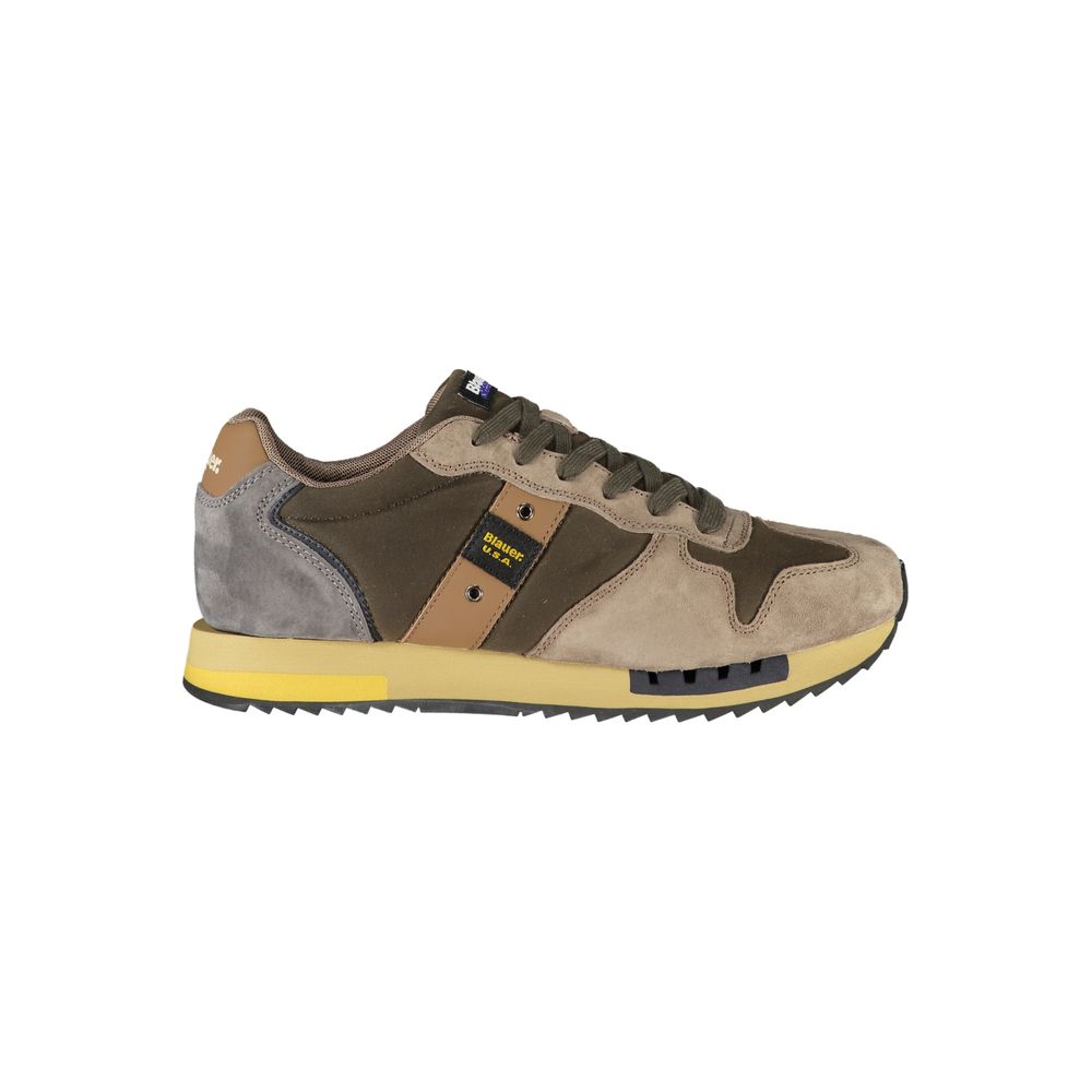 Green leather men's sneaker by Blauer with stylish design and casual comfort, featuring detailed stitching and laces.