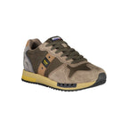 Green leather men's sneaker by Blauer featuring stylish design and comfortable fit.