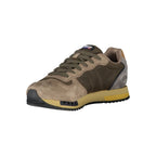 Green leather men's sneaker by Blauer featuring a sleek design and comfortable fit.