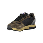 Blauer men's blue polyurethane sneaker with white sole, casual athletic shoe, close-up view showing laces and textured material.