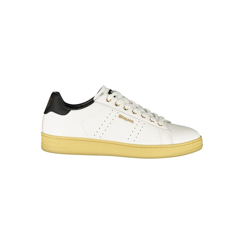 White polyurethane men's sneaker by Blauer featuring a sleek design and comfortable fit.