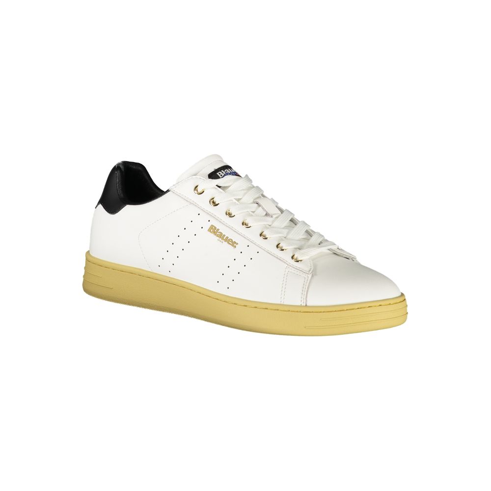 White Blauer polyurethane men's sneaker with sleek design and comfortable fit, featuring laces and textured sole.