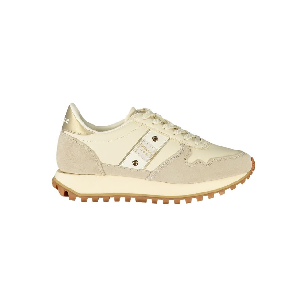 Beige leather women's sneaker by Blauer featuring a sleek design and comfortable fit.