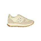 Beige leather women's sneaker by Blauer featuring a sleek design and comfortable fit.