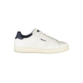 White polyurethane men's sneaker by Blauer, featuring a sleek design and comfortable fit, shown in a front view.