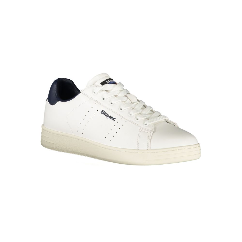White polyurethane men's sneaker by Blauer, featuring a sleek design and comfortable fit, shown from a side angle.