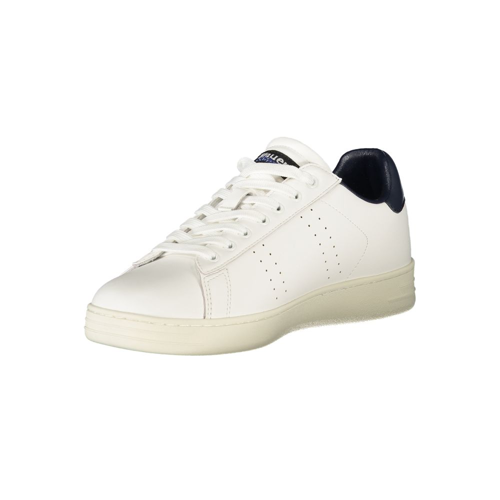 White polyurethane men's sneaker by Blauer featuring a sleek design and comfortable athletic sole.