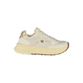 Beige leather women's sneakers by Blauer with white rubber soles and stylish design, perfect for casual wear.