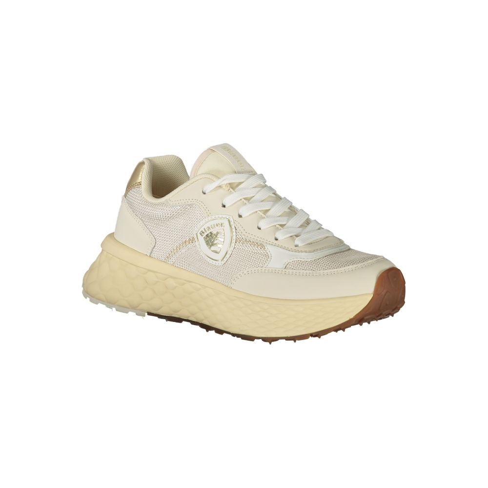 Blauer beige leather women's sneaker with white sole and lace-up design, stylish and comfortable casual footwear.