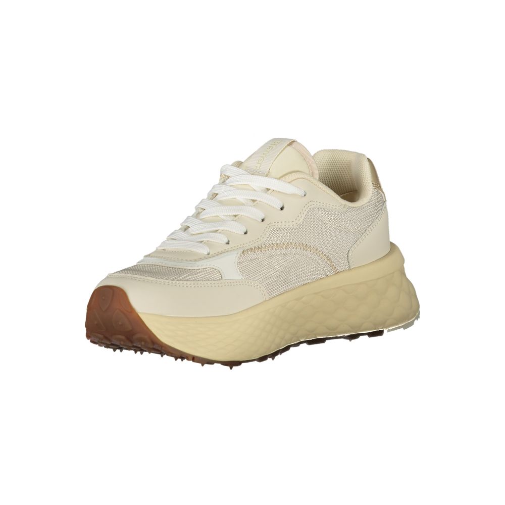 Blauer beige leather women's sneaker with white sole, stylish and comfortable casual footwear for women.