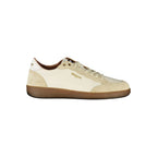 White leather men's sneaker by Blauer featuring a sleek design and white rubber sole.