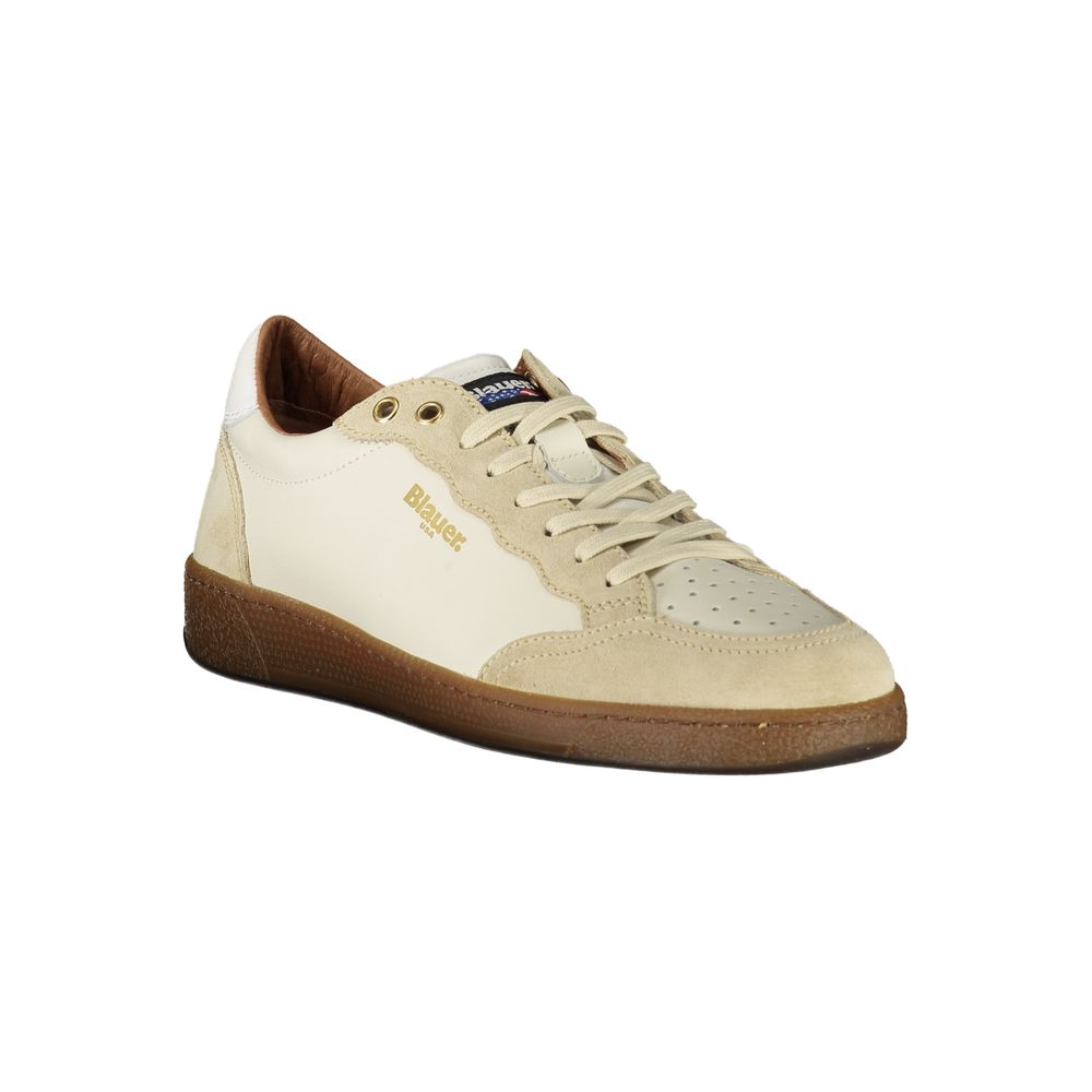 White leather men's sneaker by Blauer featuring a sleek design and classic lace-up style.