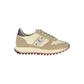 Beige polyester women's sneaker by Blauer with white sole and lace-up design, casual footwear for comfortable everyday wear.