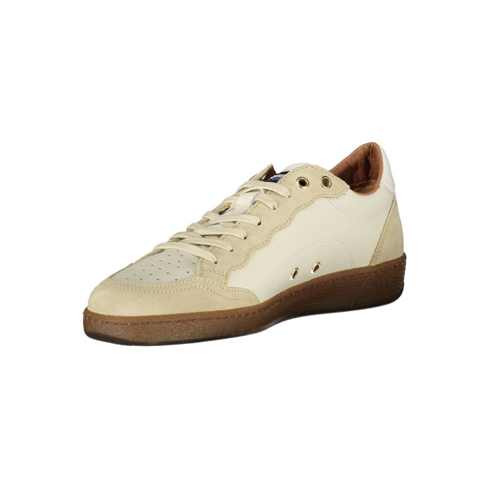 White leather men's sneaker by Blauer featuring sleek design and comfortable fit, shown from a side view.