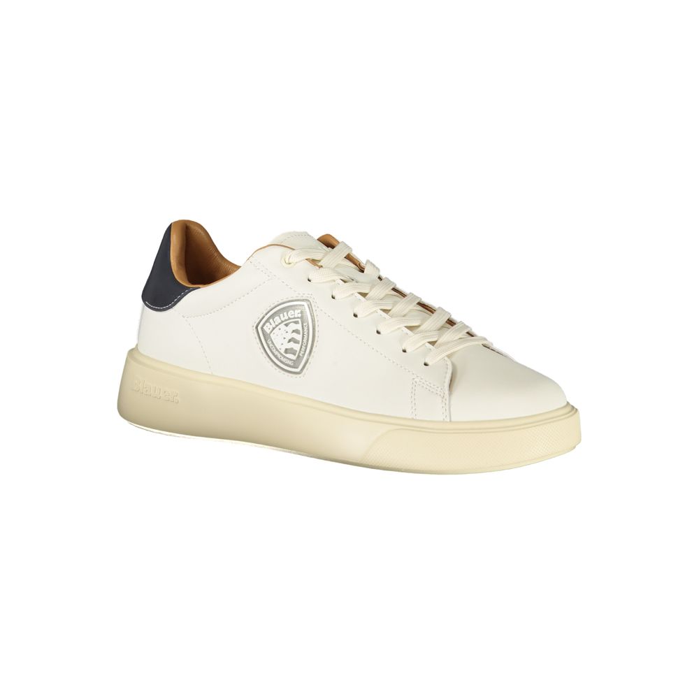 White polyester men's sneaker by Blauer featuring a sleek design and comfortable fit, suitable for casual and athletic wear.