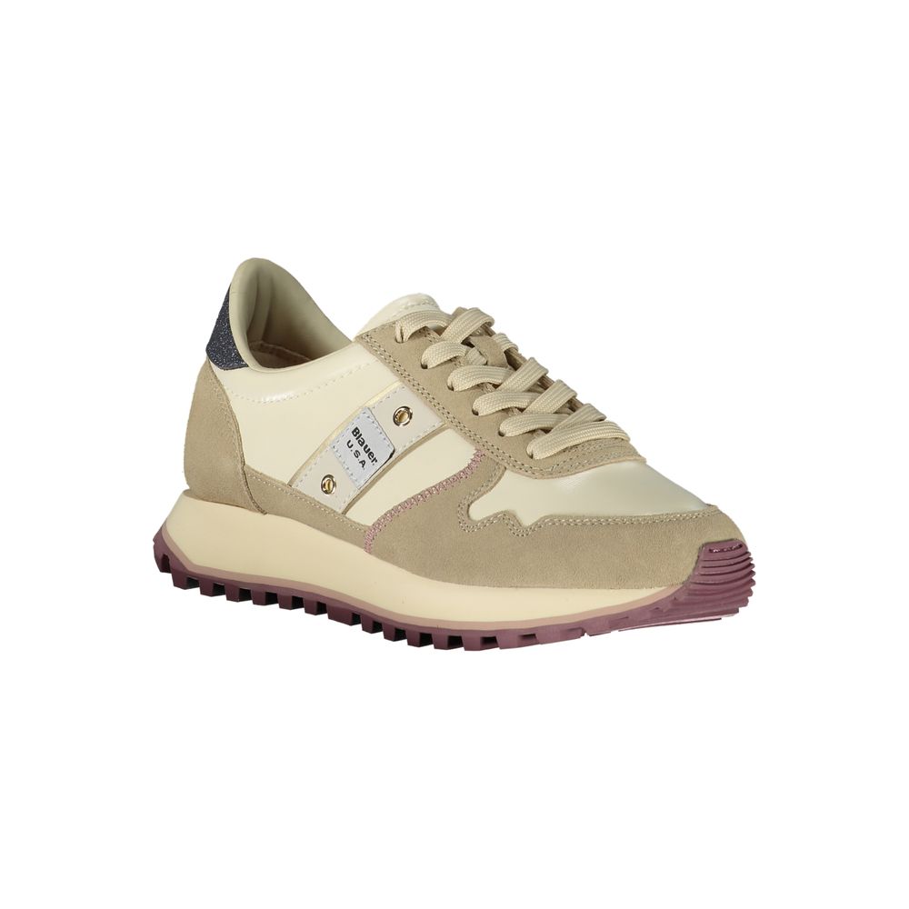 Blauer beige polyester women's sneaker with white sole and lace-up design, casual footwear for everyday wear.