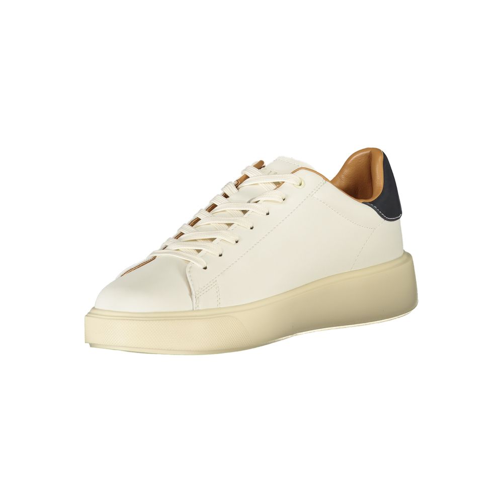Blauer white polyester men's sneaker with lace-up design and rubber sole, casual athletic footwear for men.