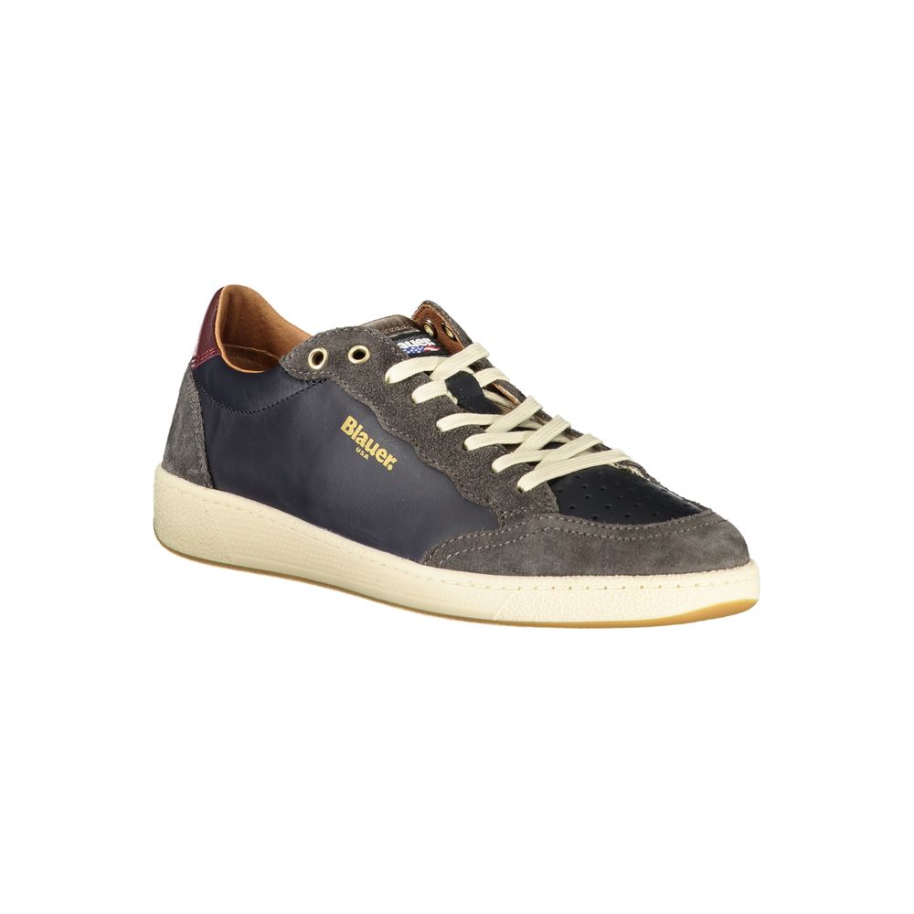 Blauer blue leather men's sneaker with white rubber sole, stylish casual footwear, and comfortable design.