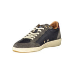 Blue leather men's sneaker by Blauer featuring a sleek design and white rubber sole.