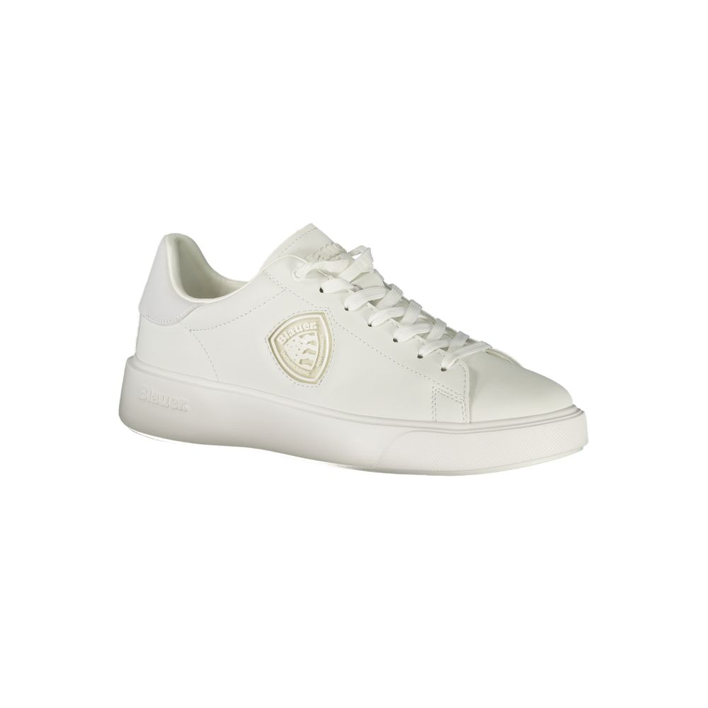 Blauer mens white polyester sneaker with sporty design and lace-up closure, ideal for casual wear.