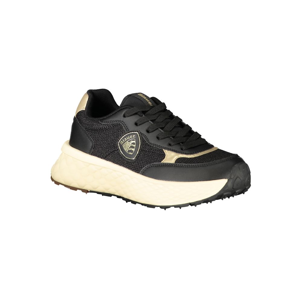 Black leather women's sneaker by Blauer featuring a sleek design and comfortable sole.