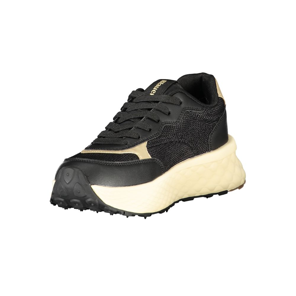 Black leather women's sneaker by Blauer featuring a sleek design and white rubber sole.
