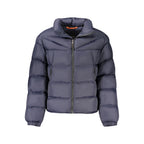 Napapijri men's blue polyamide jacket with a stand-up collar and zipper closure, suitable for casual outdoor wear.