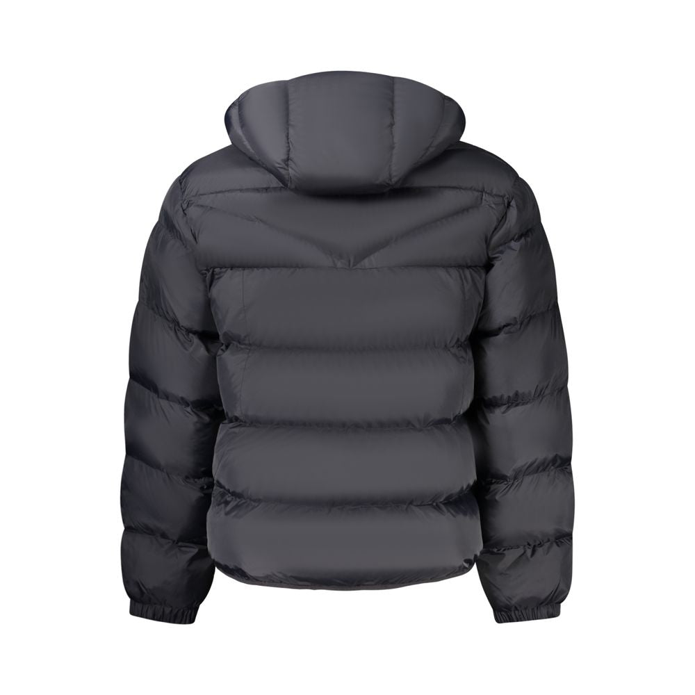 Napapijri Nero Poliammide men's jacket shown in black, featuring a lightweight, water-resistant design with front zipper and side pockets.