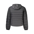 Black Napapijri men's Poliammide jacket with a zipped front, stand collar, and lightweight design suitable for casual wear.