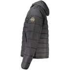 Black Napapijri men's polyamide jacket with a hood and zip-front, lightweight and suitable for outdoor wear.