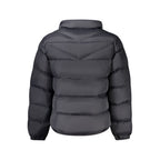 Black Napapijri men's polyamide jacket with front zipper and adjustable hood, shown on a plain background.