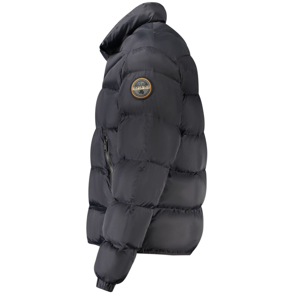 Black Napapijri men's polyamide jacket with a sleek design and front zipper, suitable for casual outdoor wear.