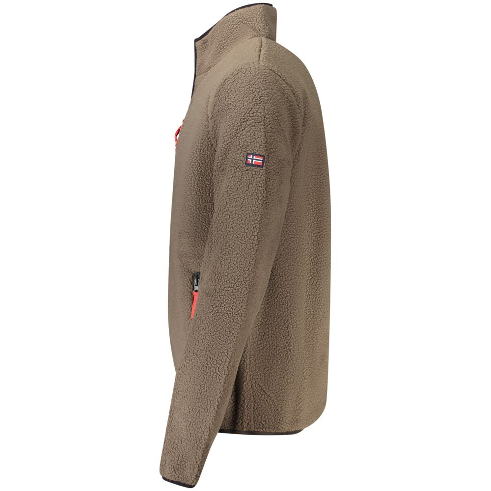 Norway 1963 brown polyester men's sweatshirt with a crew neck and long sleeves, casual style for everyday wear.