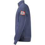 Norway 1963 men's blue polyester sweatshirt with a crew neckline and long sleeves, casual and comfortable athletic wear.