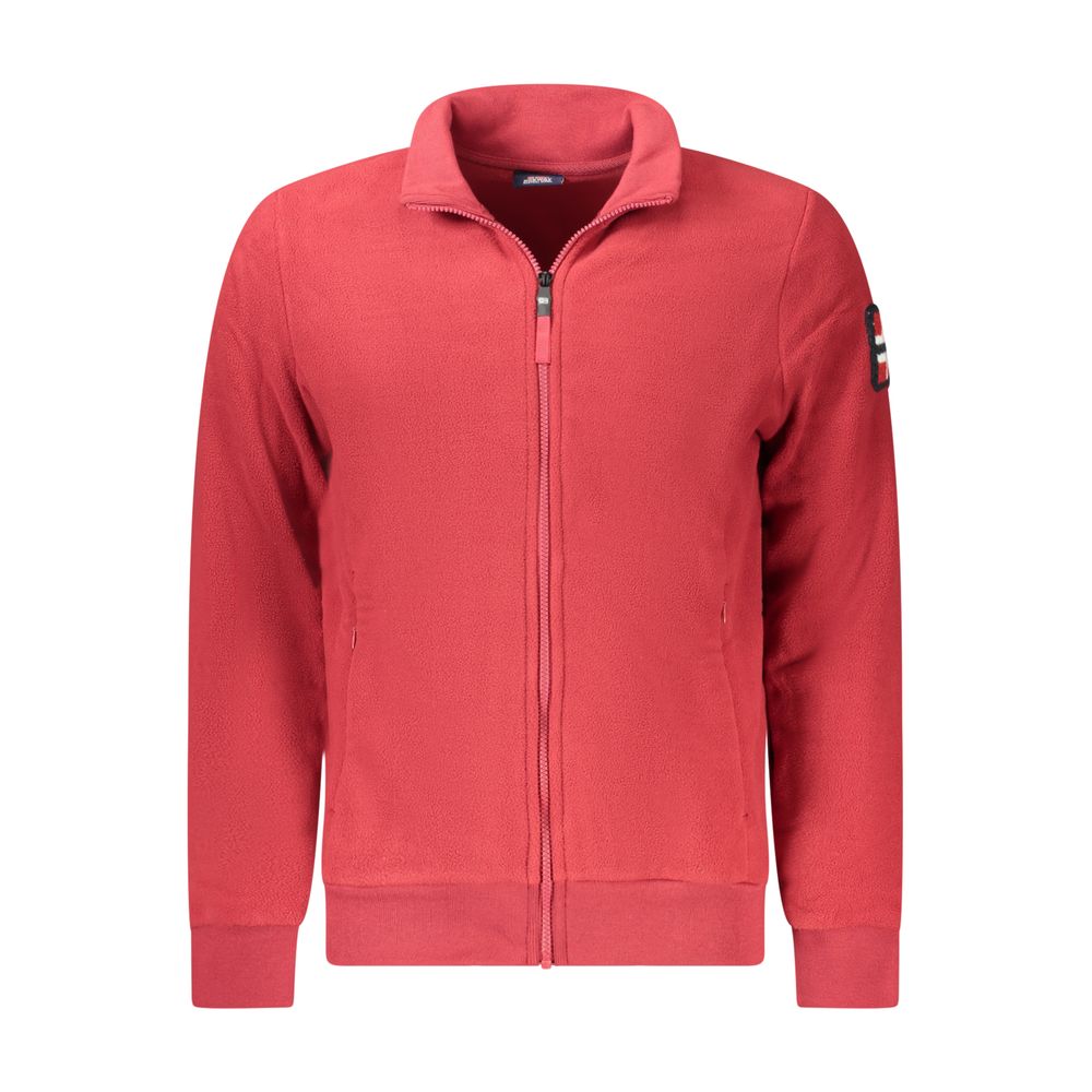 Norway 1963 red polyester men's sweatshirt with crewneck and long sleeves, casual athletic style, front view.