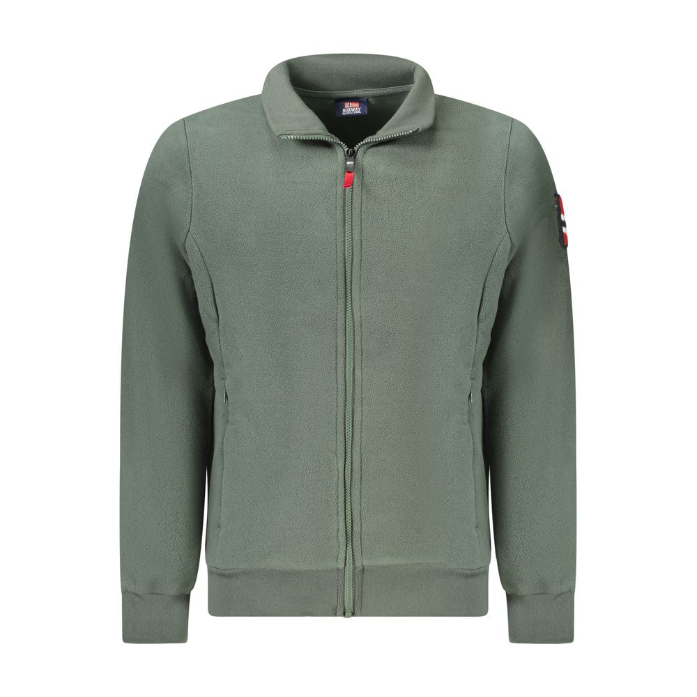 Norway 1963 Verde polyester men's sweatshirt with a crewneck, displayed on a hanger, showcasing the fabric and fit.