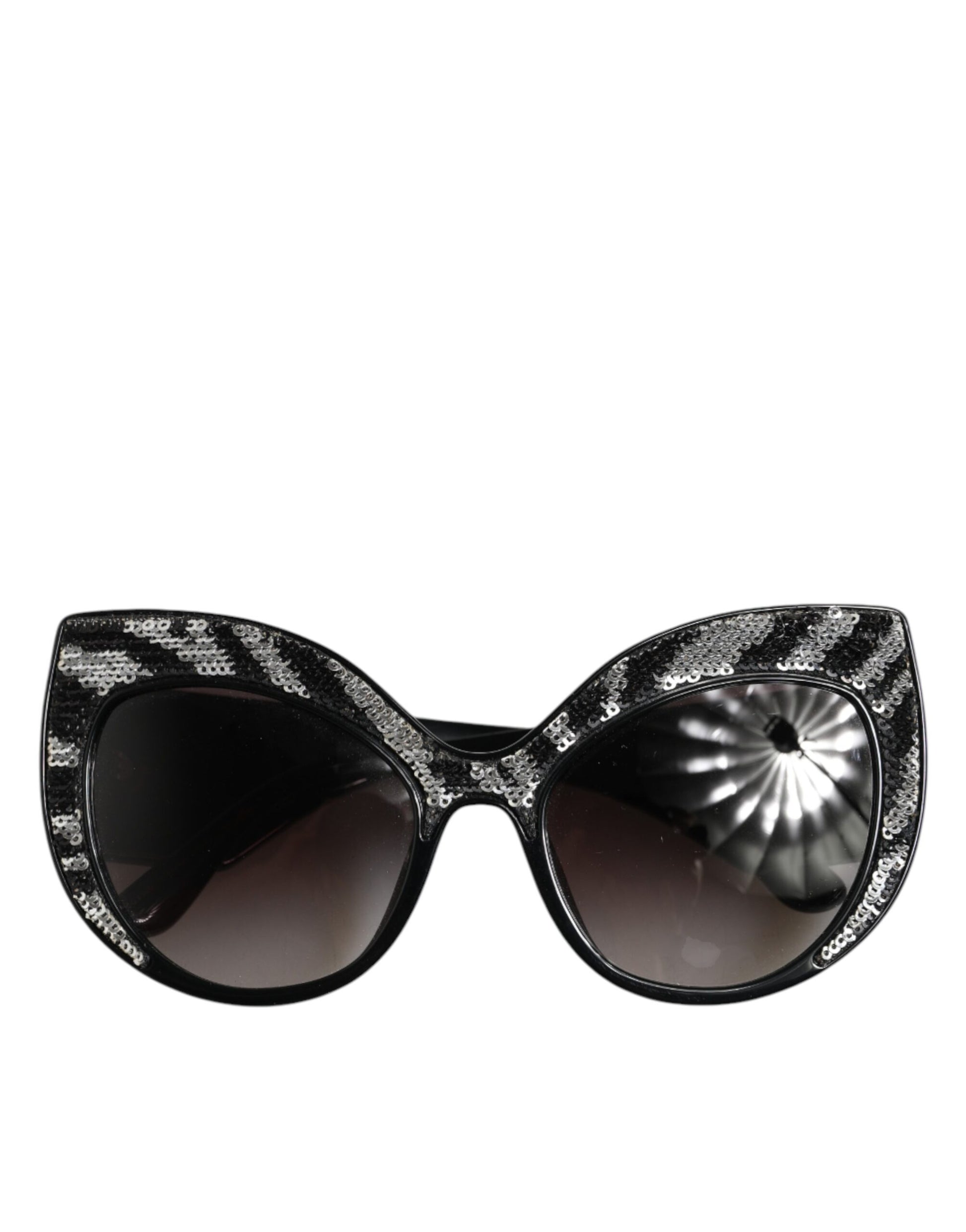 Dolce & Gabbana Black Silver Sequin Butterfly Polarized Sunglasses