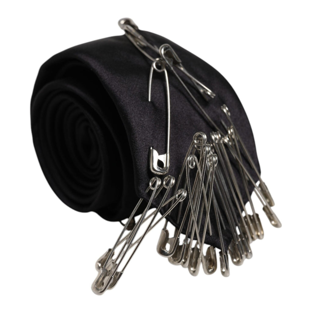Dolce & Gabbana Black Safety Pins Silk Adjustable Necktie Accessory Tie