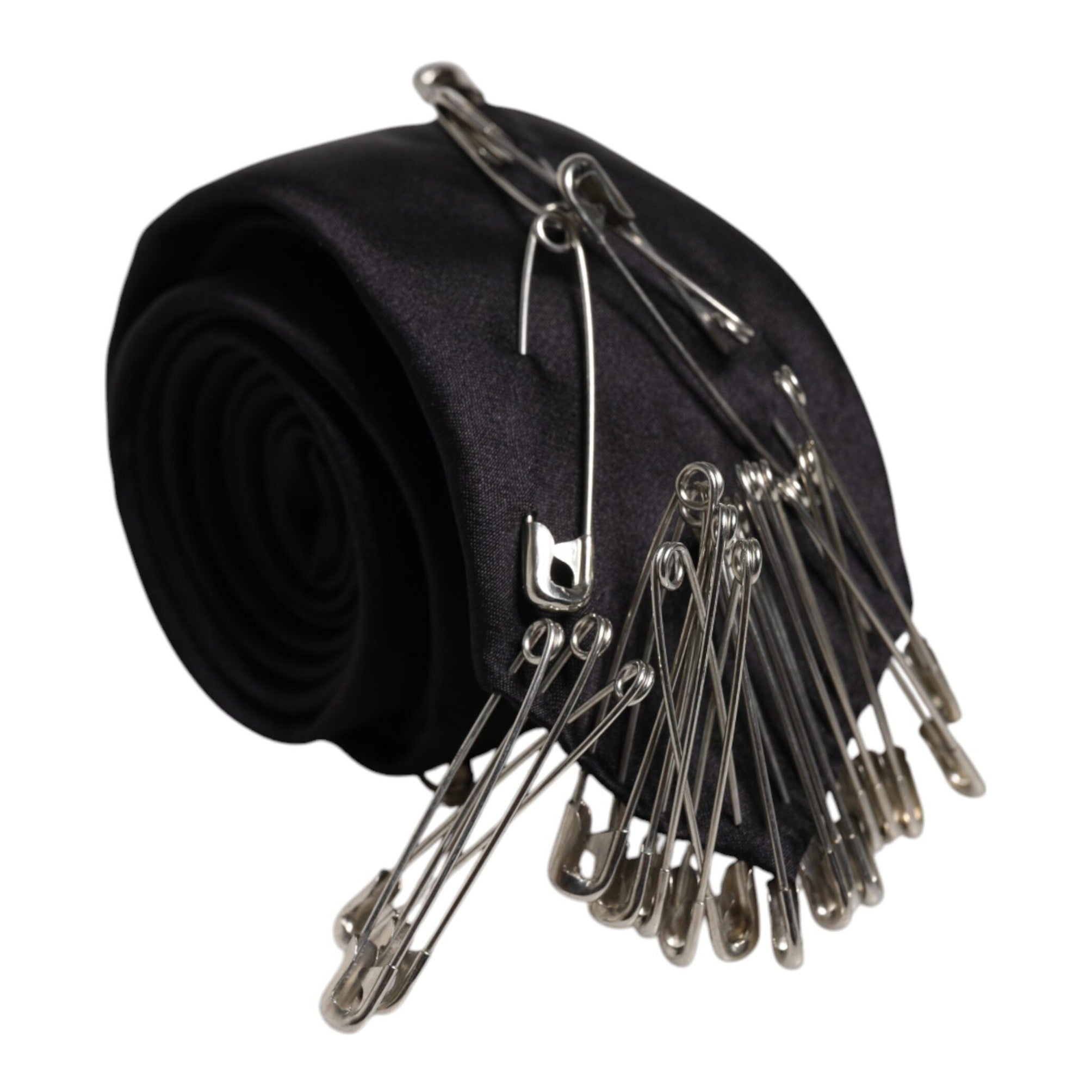 Dolce & Gabbana Black Safety Pins Silk Adjustable Necktie Accessory Tie