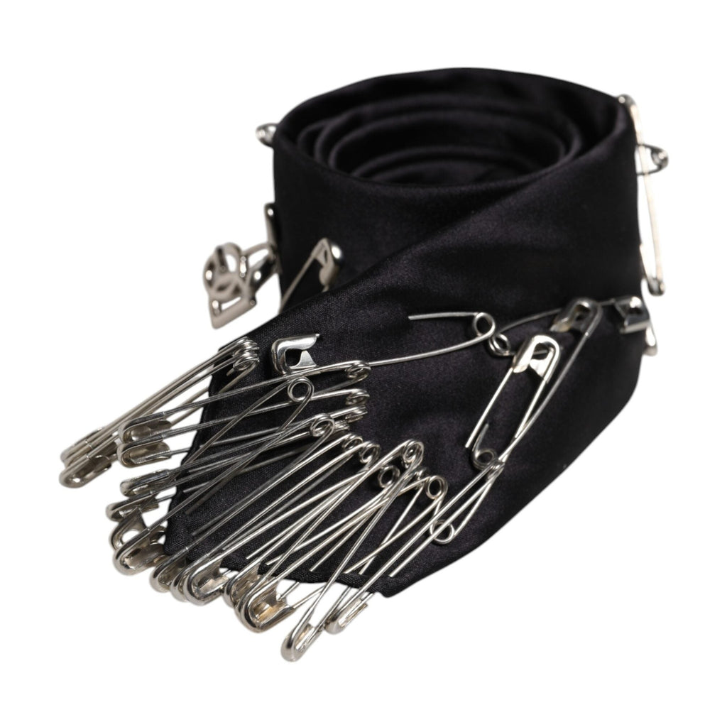 Dolce & Gabbana Black Safety Pins Silk Adjustable Necktie Accessory Tie