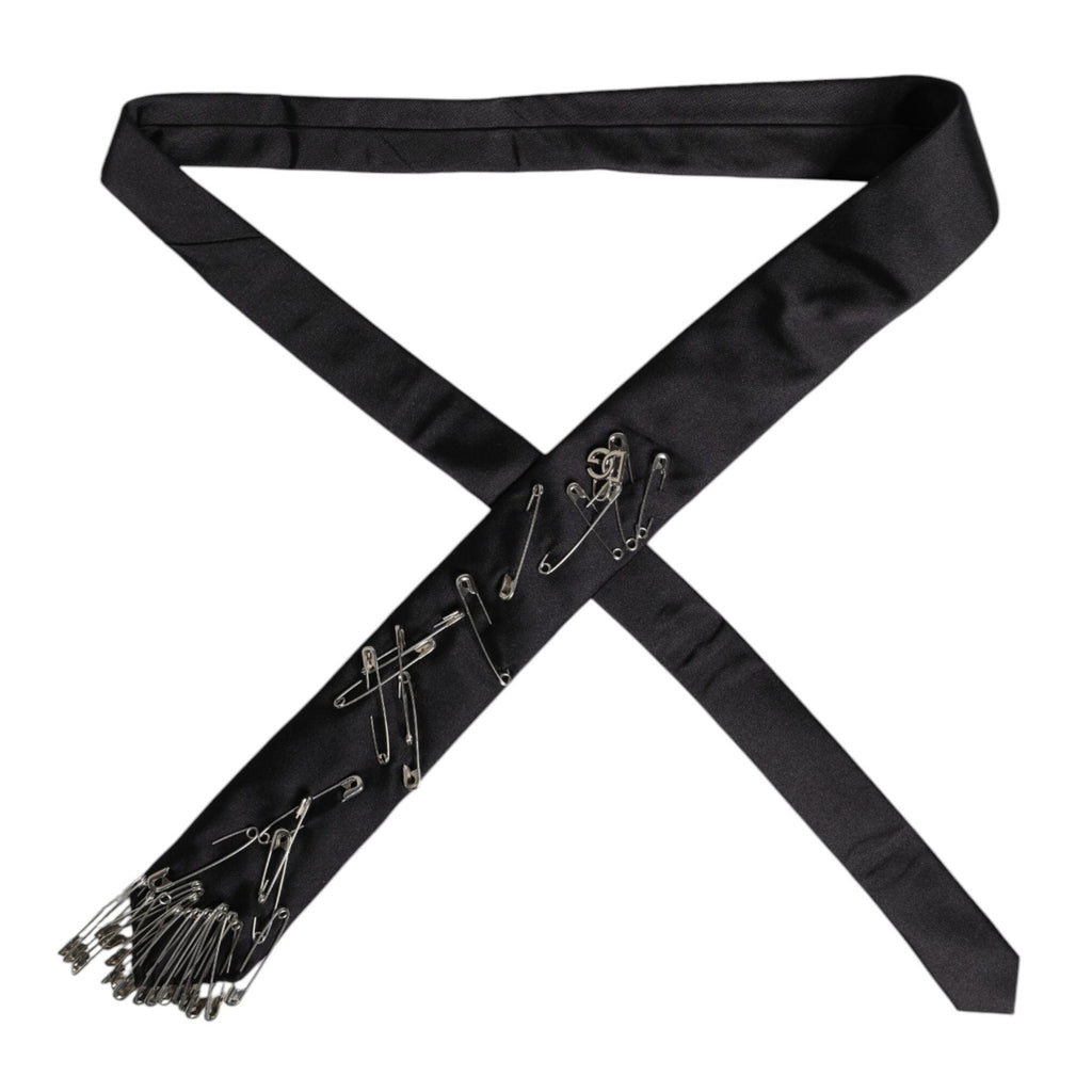 Dolce & Gabbana Black Safety Pins Silk Adjustable Necktie Accessory Tie