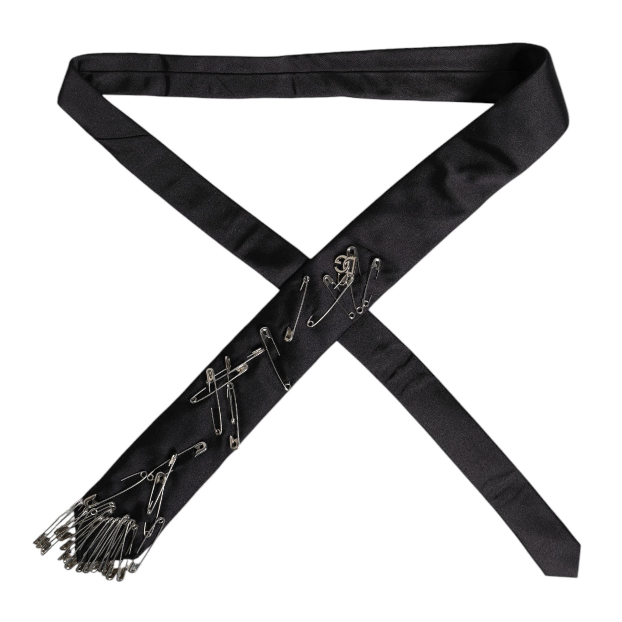 Dolce & Gabbana Black Safety Pins Silk Adjustable Necktie Accessory Tie