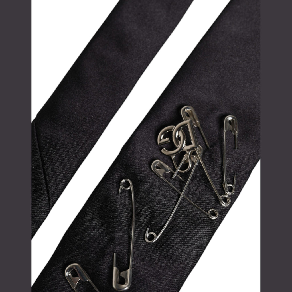 Dolce & Gabbana Black Safety Pins Silk Adjustable Necktie Accessory Tie