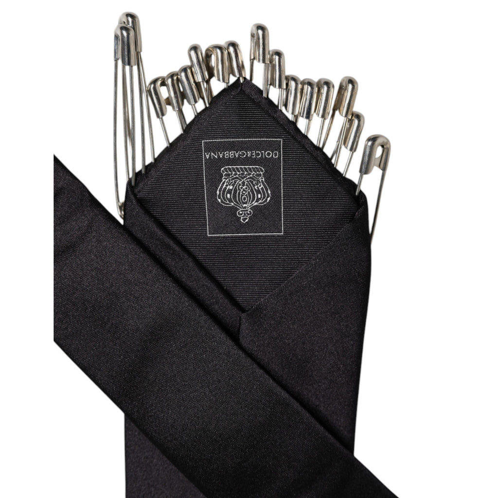Dolce & Gabbana Black Safety Pins Silk Adjustable Necktie Accessory Tie