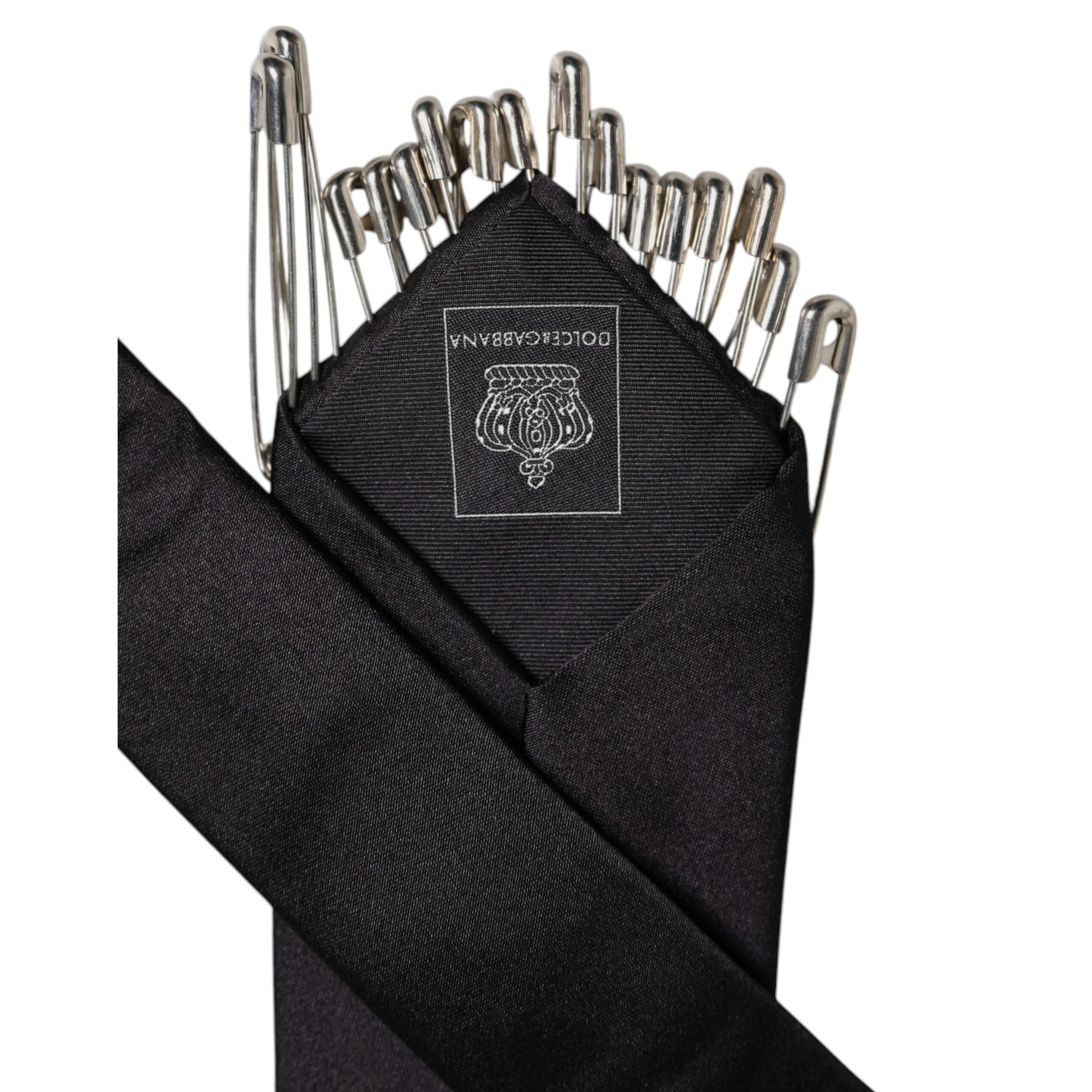 Dolce & Gabbana Black Safety Pins Silk Adjustable Necktie Accessory Tie