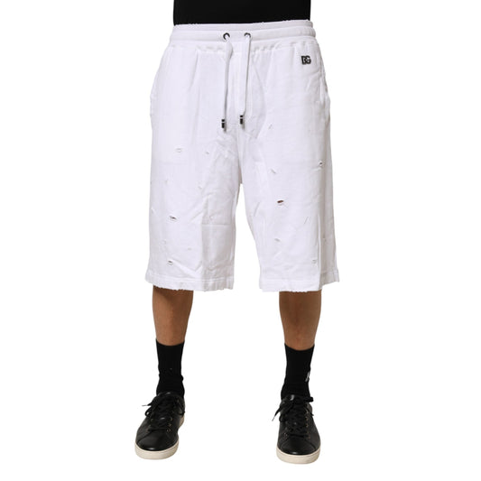 Dolce & Gabbana White Distressed Cotton Men Bermuda Shorts
